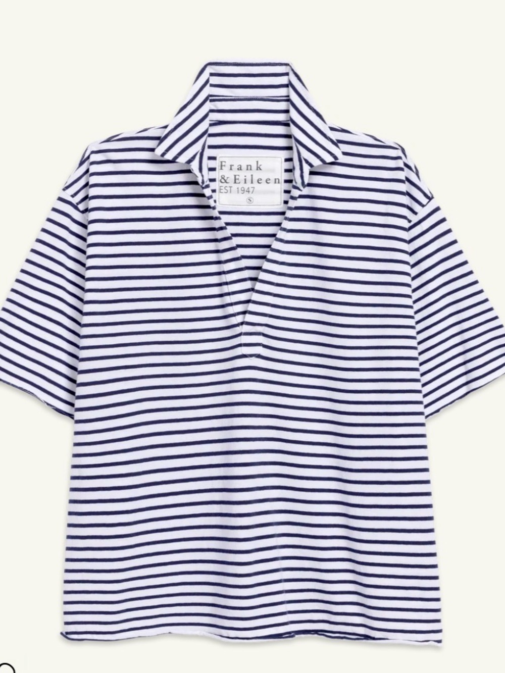 Frank & Eileen Women’s PattyPopover Henley Navy and White Striped Polo Shirt